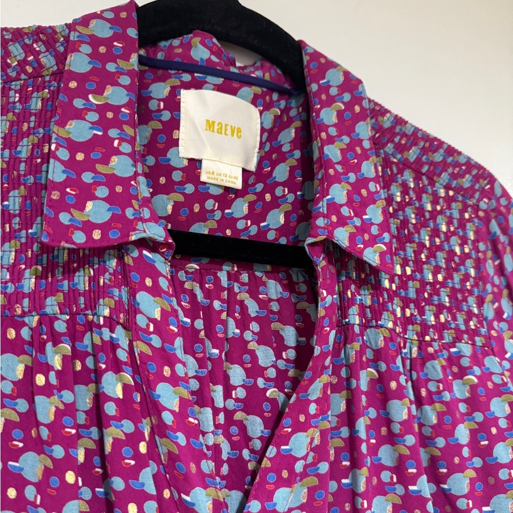 Maeve Patterned Collared Button Down Top Sz 8 - image 5